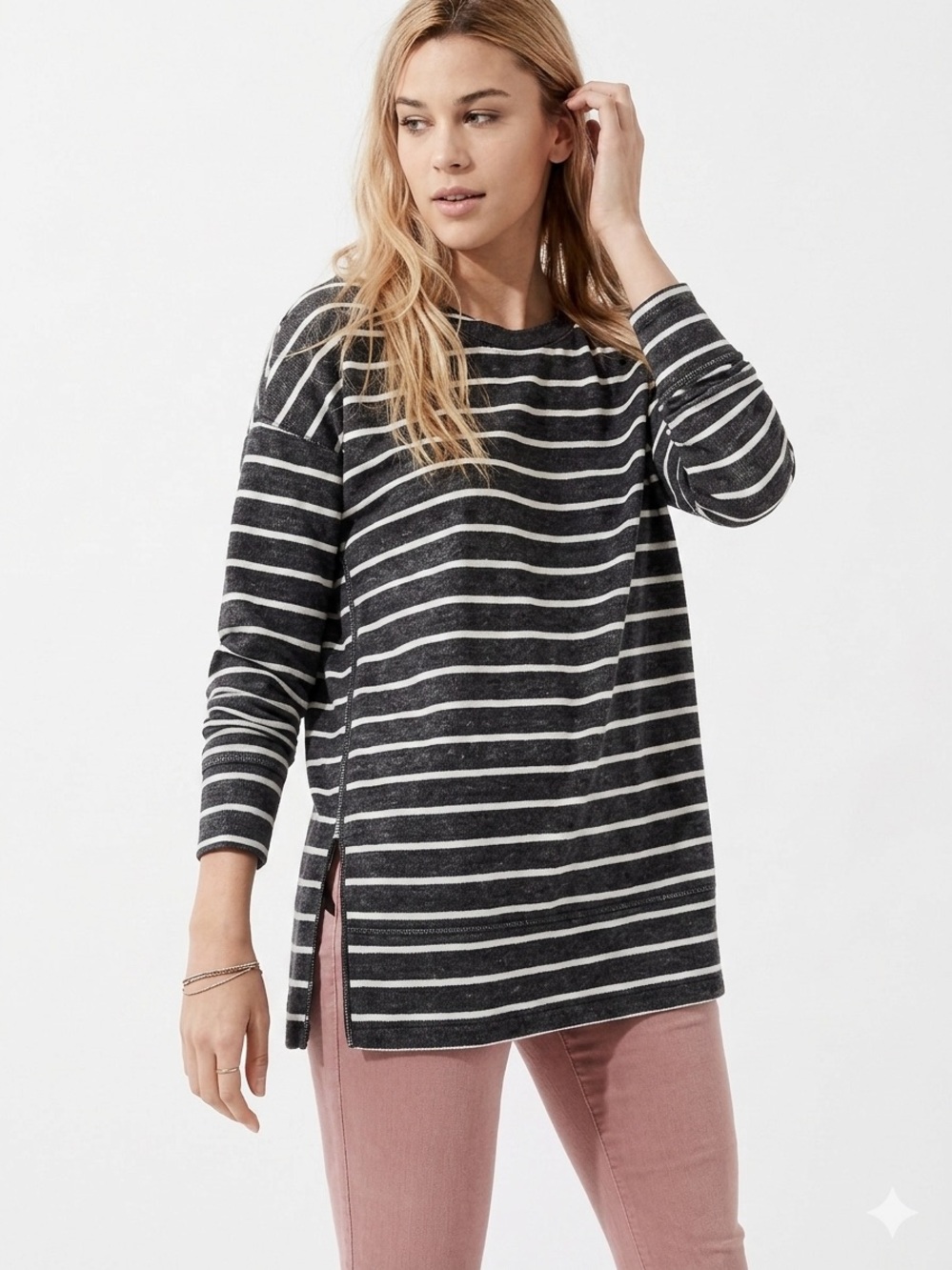 Lou & Grey Black & White Striped Tunic Sweater